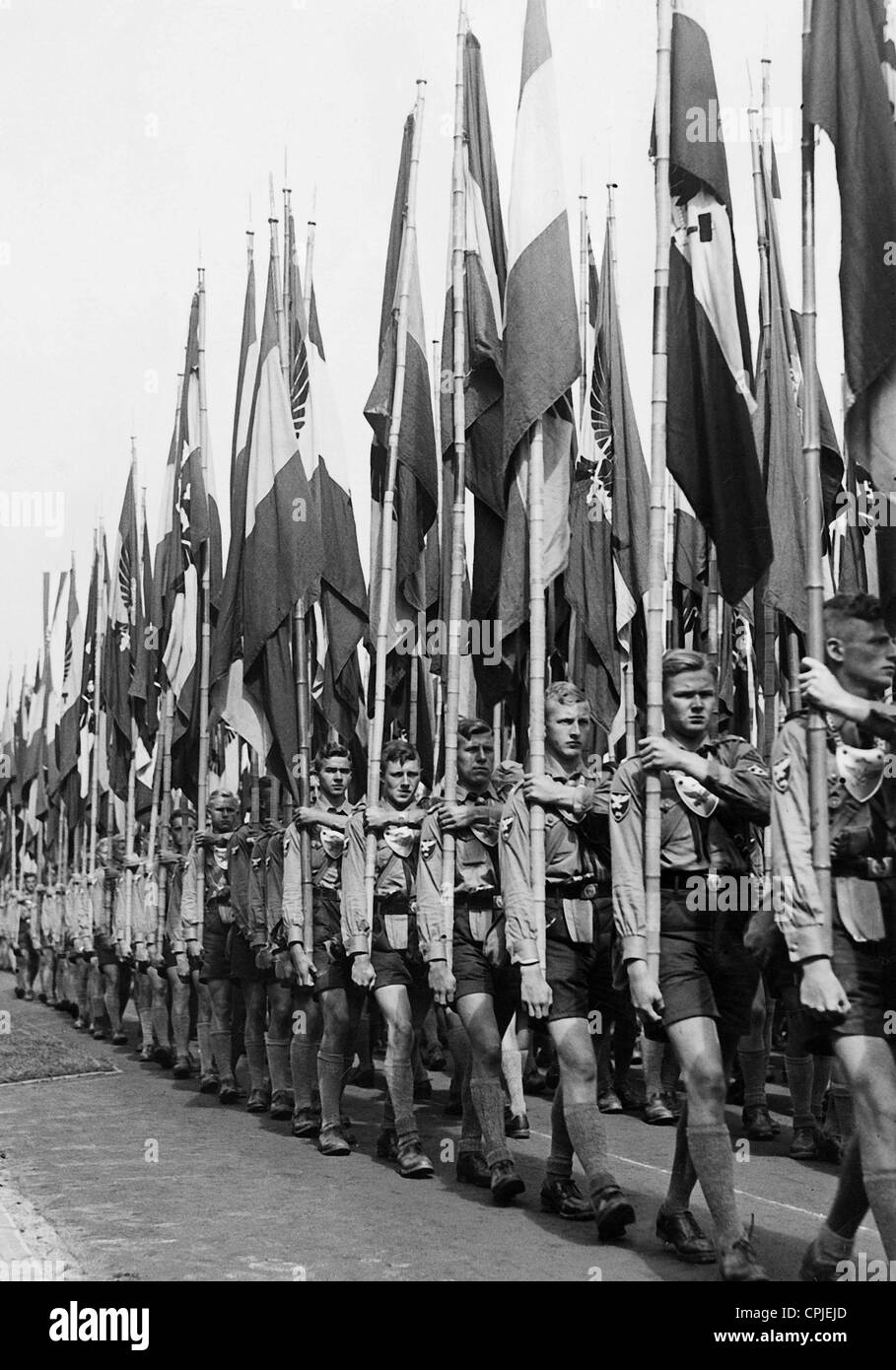 Fahnen-Parade der Hitler-Jugend auf dem Reichsparteitag, 1938 Stockfoto