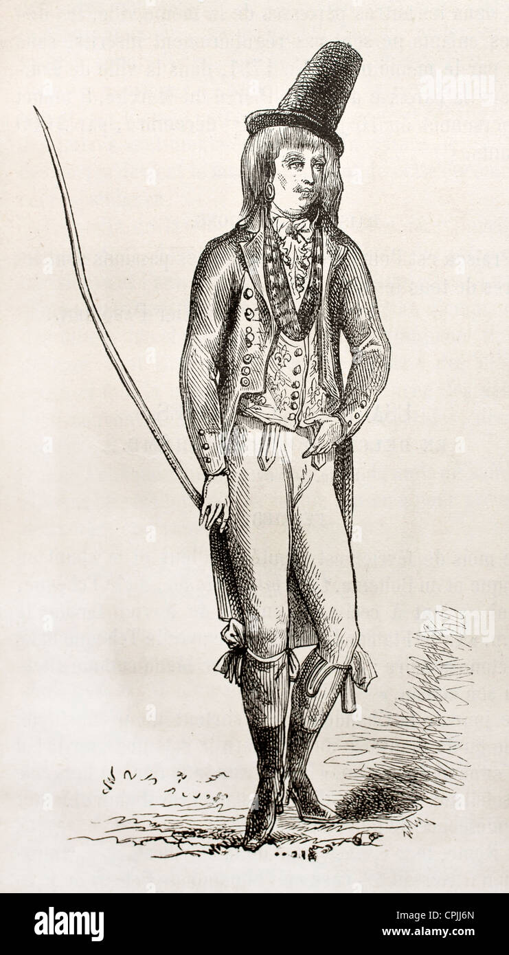 Kleidung des Mannes in England alte Abbildung (Ende des 18. Jahrhunderts Mode) Stockfoto