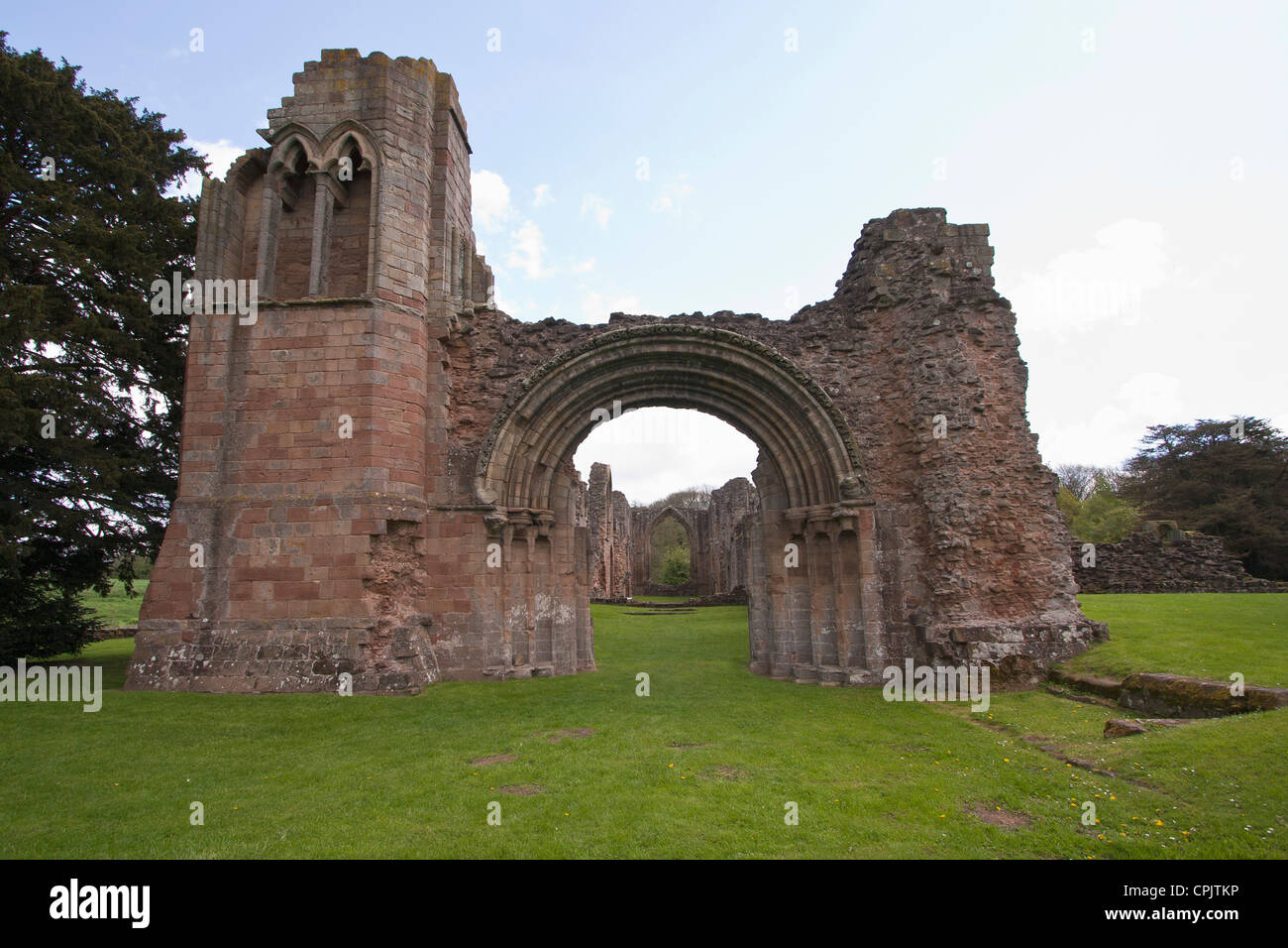 Ein Blick auf Lilleshall Abbey, Shropshire, UK. Die Ruinen des Augustiner Abtei aus dem 12. Jahrhundert. Stockfoto