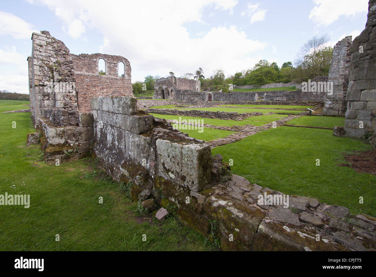 Ein Blick auf Haughmond Abbey, Shropshire, UK. Die Ruinen einer Augustiner-Abtei. Stockfoto