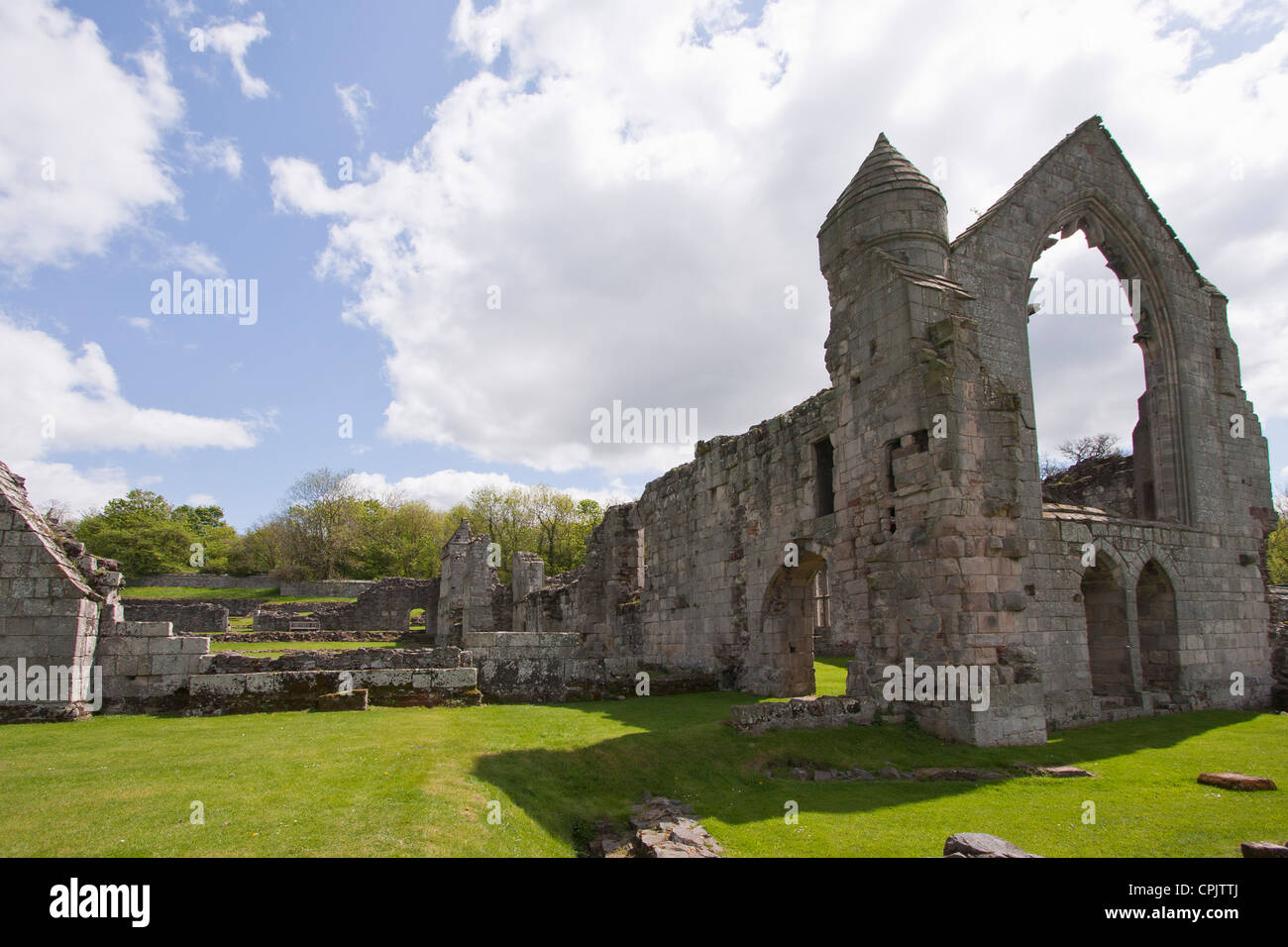 Ein Blick auf Haughmond Abbey, Shropshire, UK. Die Ruinen einer Augustiner-Abtei. Stockfoto