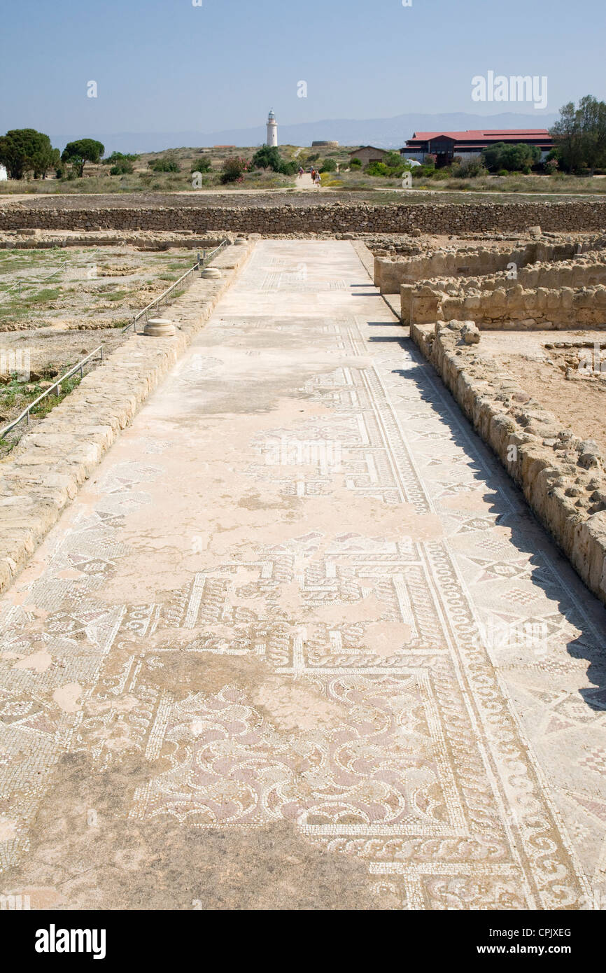 Ein langer Mosaik in einem Teil des archäologischen Parks, Paphos, Zypern. Stockfoto