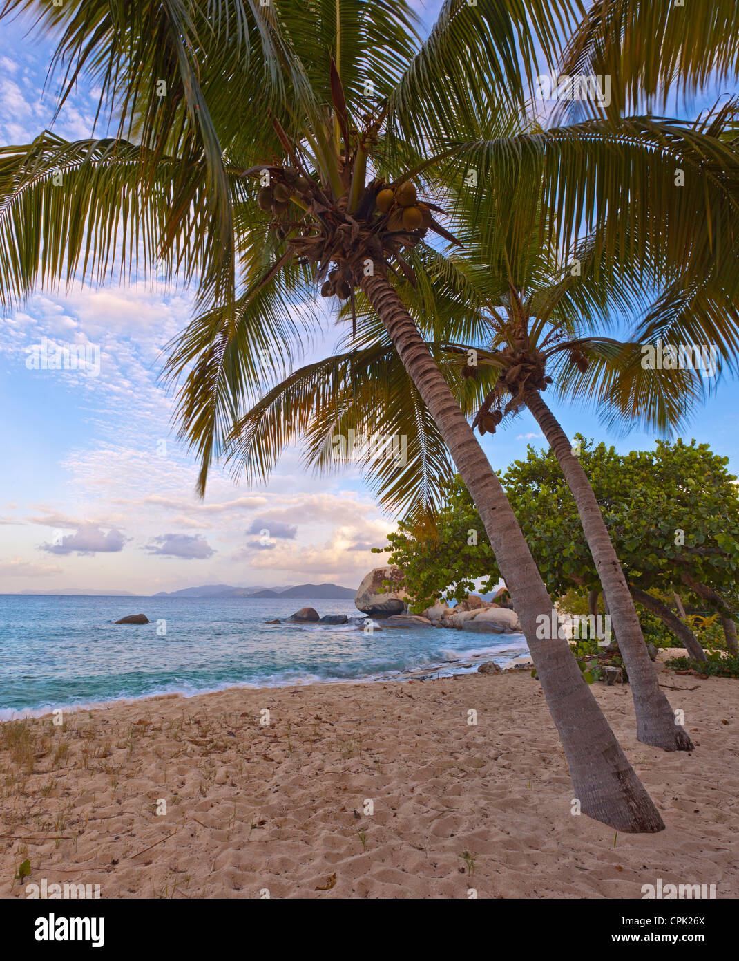 Virgin Gorda, Britische Jungferninseln, Karibik Morgen am Strand von Spring Bay, Spring Bay National Park Stockfoto