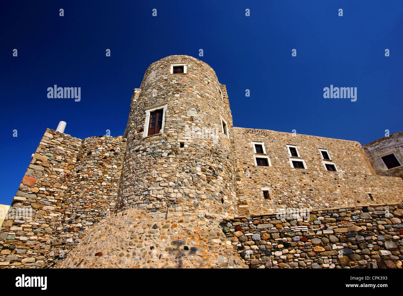 "Crispi Tower" (auch bekannt als "Glezos Turm") in der Burg Sanoudos, Naxos Chora, Naxos Kykladen, Kykladen, Griechenland Stockfoto