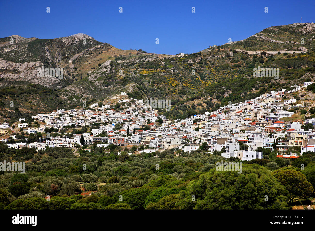 Filoti Dorf, das größte Dorf der Kykladen Insel Naxos, Kykladen, Griechenland. Stockfoto