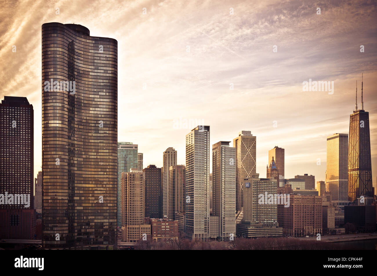 Skyline von Chicago vom Navy Pier Stockfoto