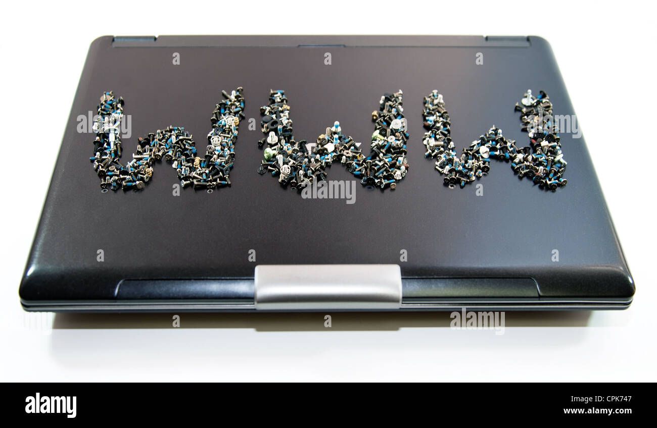 Word-Www hergestellt aus anwendet auf Laptop cover Stockfoto