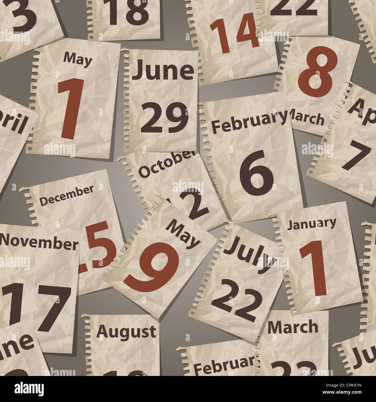 nahtlose Muster mit Kalender Blätter weggerissen Stockfoto