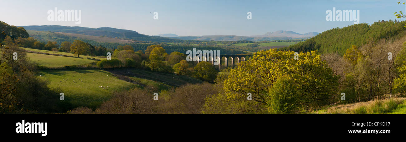 Panoramablick auf das Cynghordy-Viadukt auf das Herz von Wales Railway Line Carmarthenshire Mitte Wales UK, genommen am frühen Morgen Stockfoto
