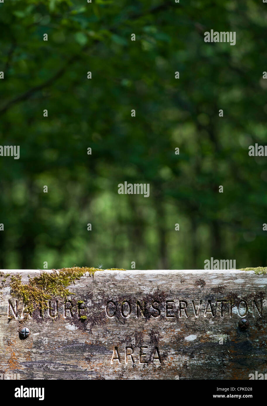 Nature Conservation Area Holzschild Stockfoto
