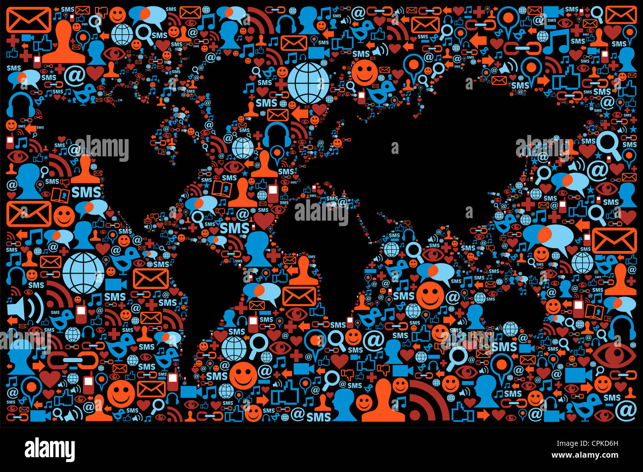 Social Media-Symbole inmitten einer Welt Karten-Layout. Vektor-Datei geschichtet für einfache Handhabung und individuelle Farbgebung. Stockfoto