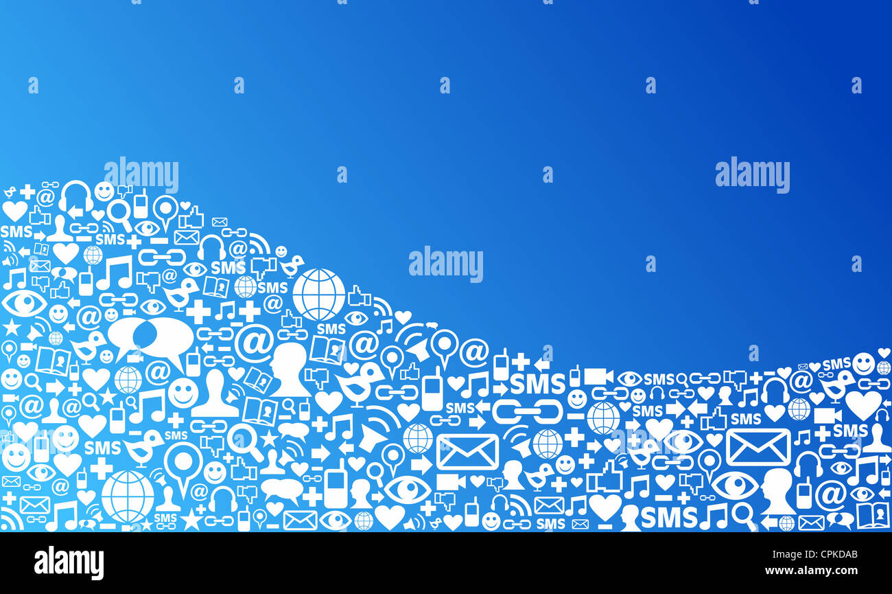 Blaue social Media-Symbole in Wave-Form-Layout gesetzt. Vektor-Datei geschichtet für einfache Handhabung und individuelle Farbgebung. Stockfoto