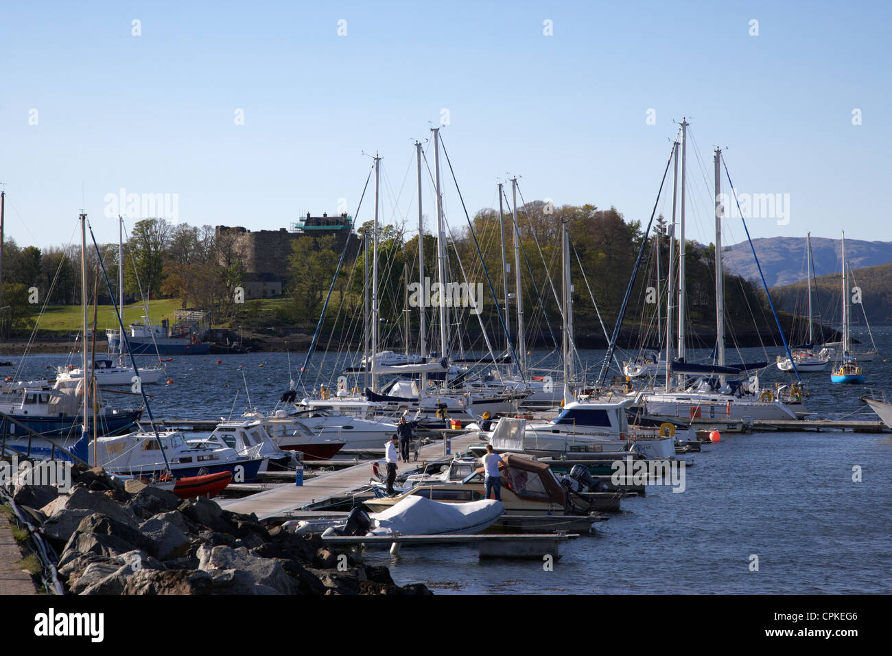 Linnhe Marina Dallens Bucht mit Shuna Insel und Schloss Shuna in den Hintergrund-Schottland Stockfoto