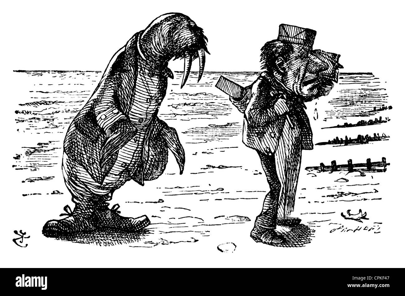 Das Walross und der Zimmermann Weinen nach dem Essen der Austern Stockfoto