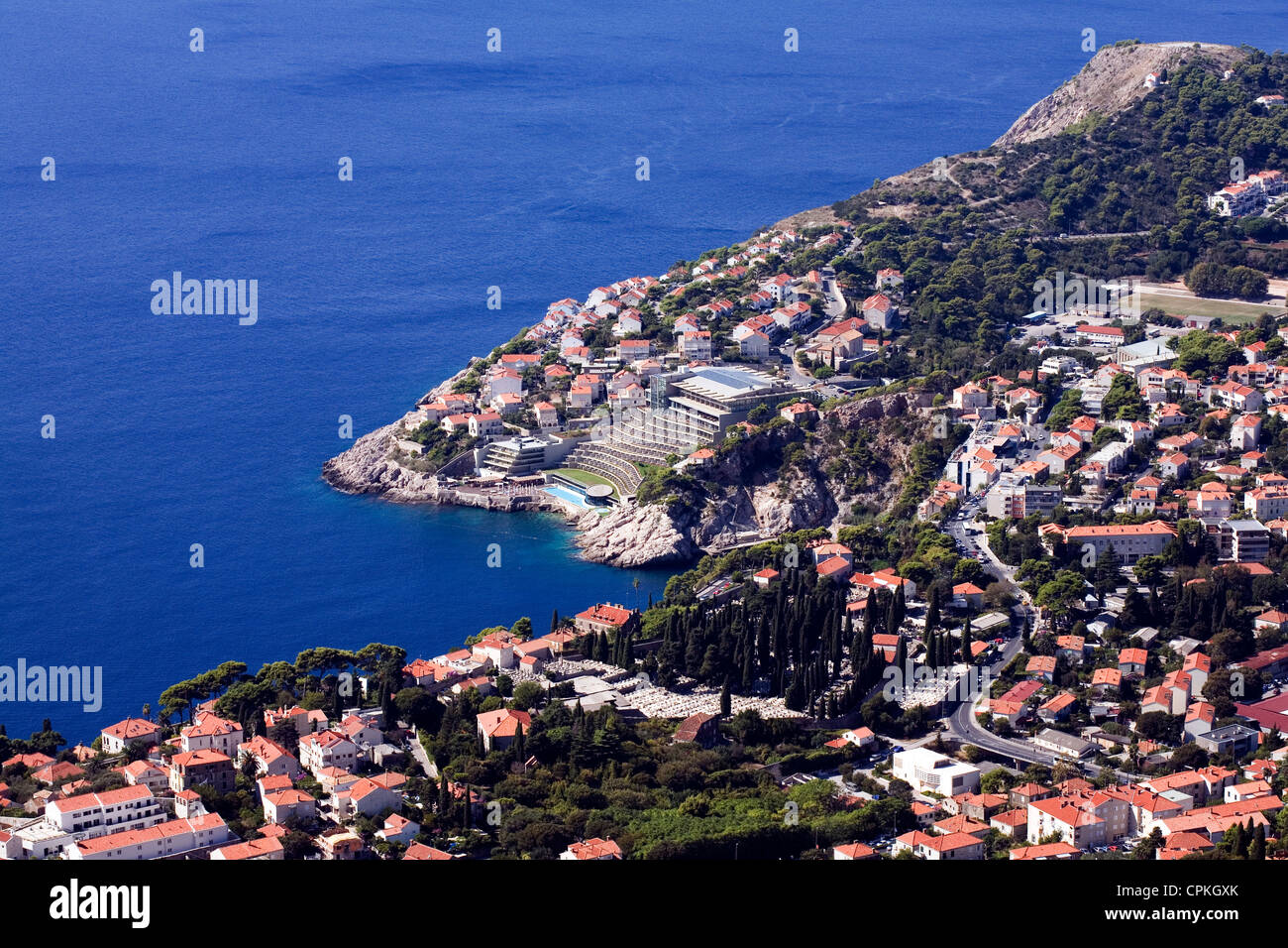 Das Hotel Bellevue Miramare Bay aus Berg Srd Dubrovnik Dalmatien Kroatien Stockfoto