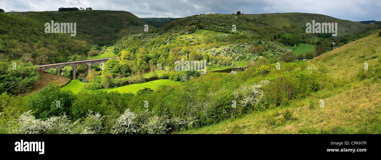 Ein Sommer-Blick über das Viadukt bei Monsal Kopf Ausflugsort, Peak District National Park, Derbyshire Dales, England, UK Stockfoto