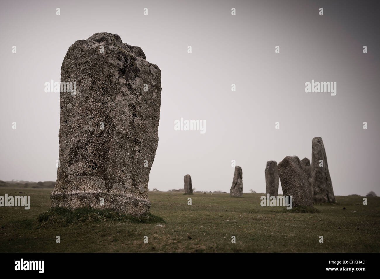 Die Hurlers stone Kreise befindet sich im Bodmin Moor, Cornwall, England, UK. Stockfoto