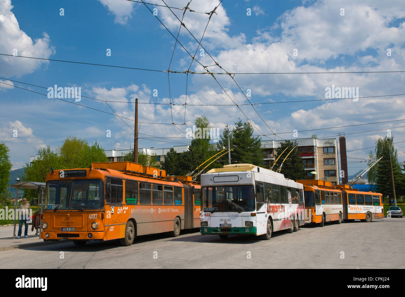 Trolley-Bus terminal Dobrinja Bezirk Sarajevo Stadt Bosnien und Herzegowina-Europa Stockfoto