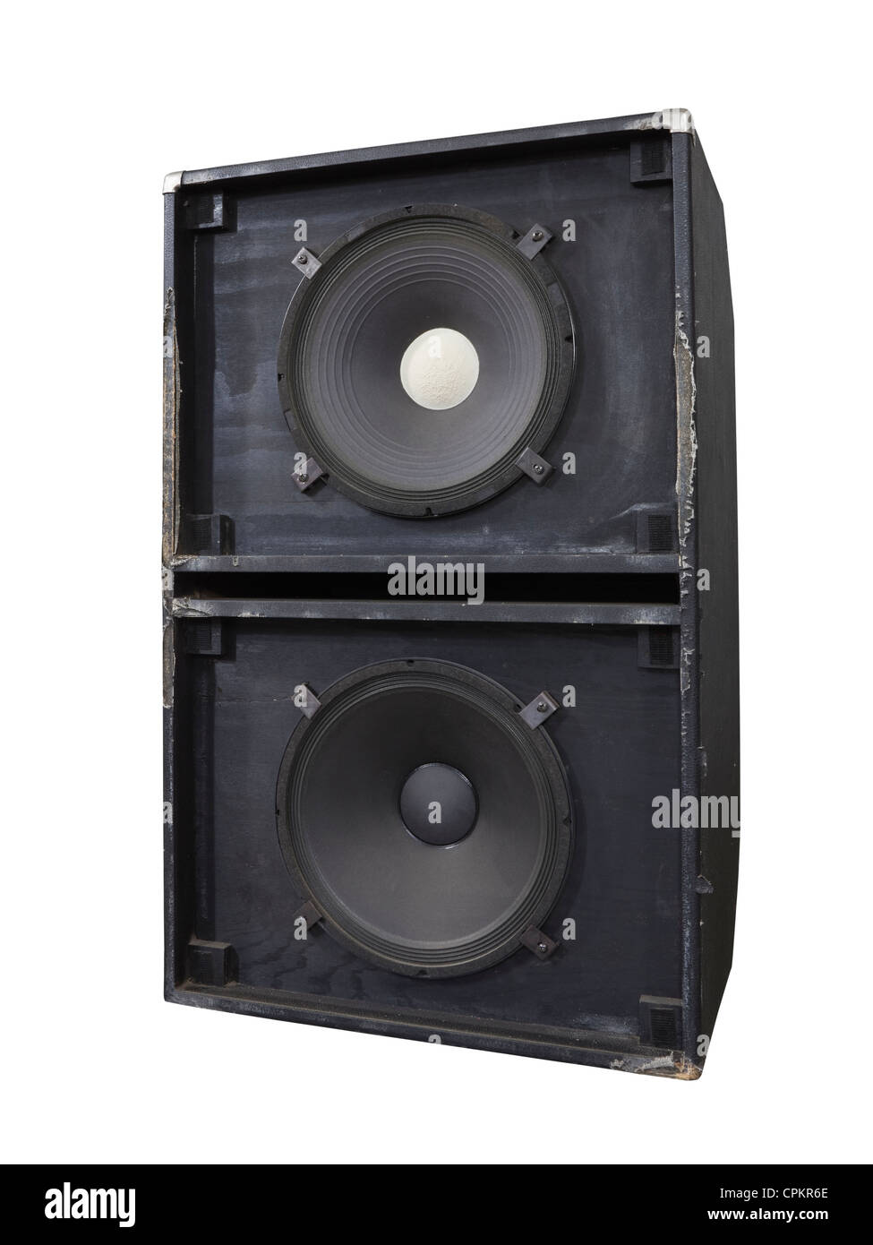 Großen Grunge Bass Blaster-Lautsprecher-Box isoliert auf weiss Stockfoto