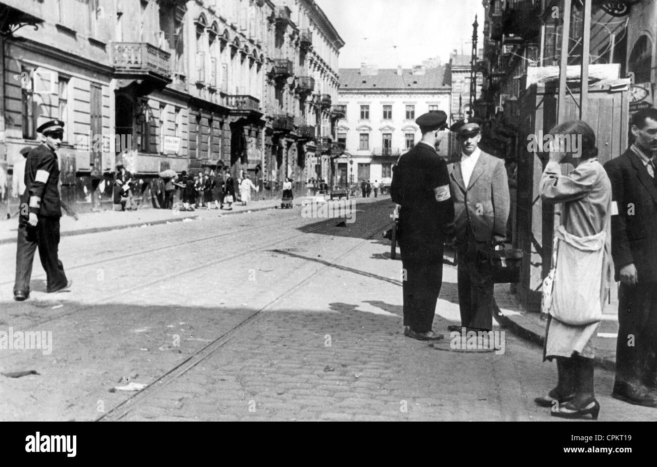 Straßenszene aus dem Warschauer Ghetto Stockfoto