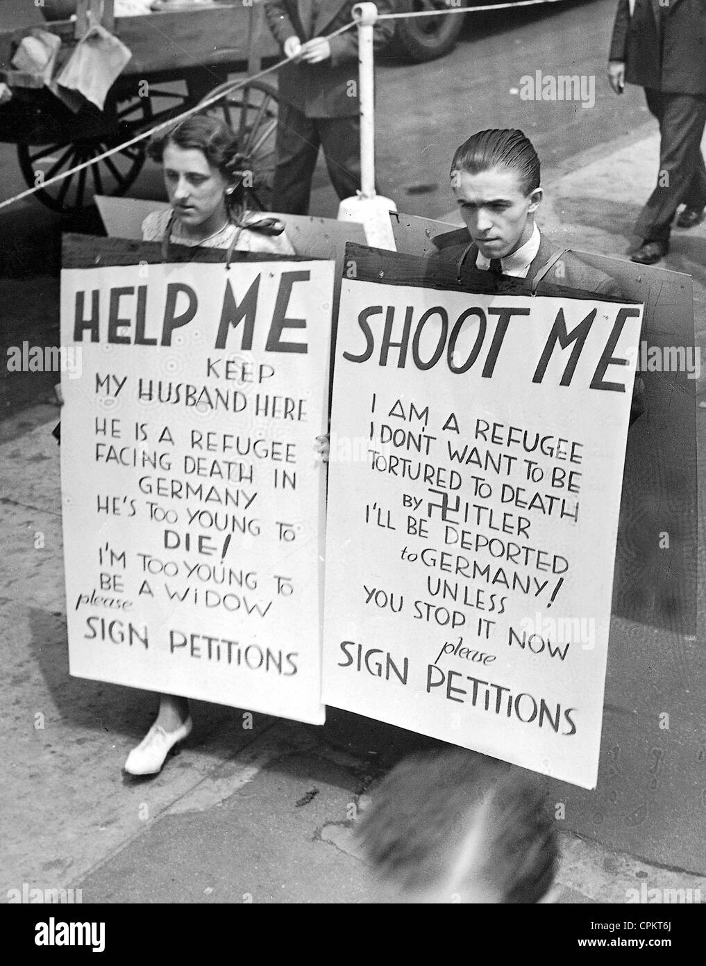 Otto Richter, ein deutscher Jude und seine Frau protestieren gegen seine Abschiebung nach Deutschland durch die US-Einwanderungsbehörden, Ellis Stockfoto