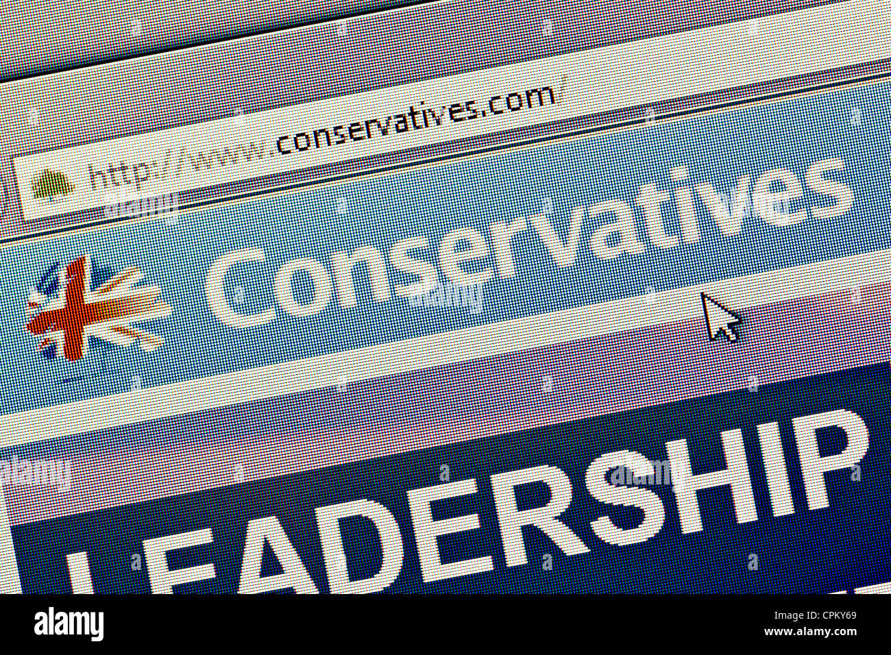 Conservative Party UK Logo und Website hautnah Stockfoto