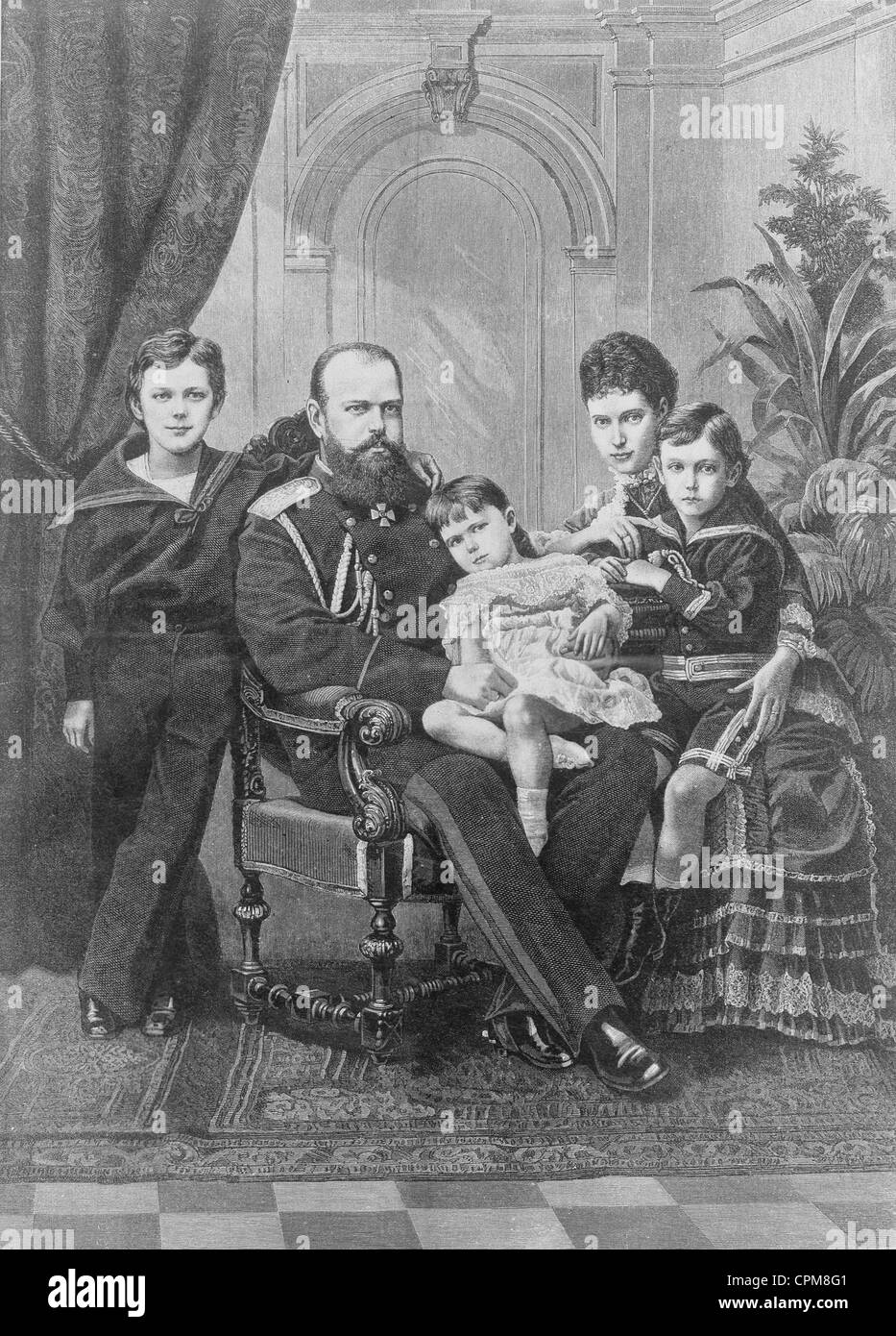Zar Alexander III. aus Russland mit seiner Familie, um 1880 Stockfoto