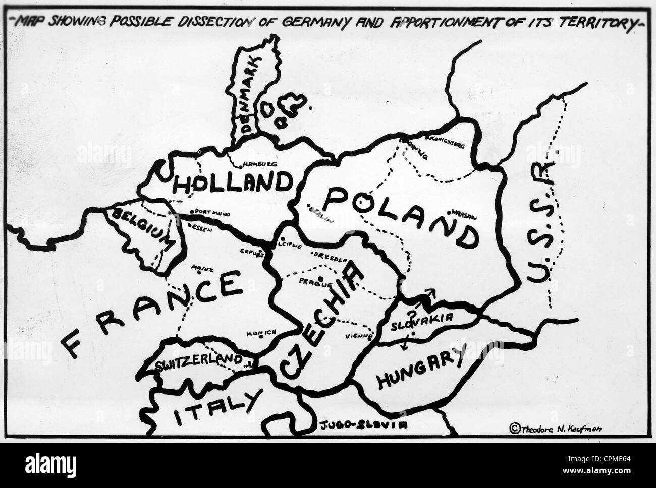 Pläne für die Teilung Deutschlands nach dem Ende des zweiten Weltkrieges 1941 Stockfoto