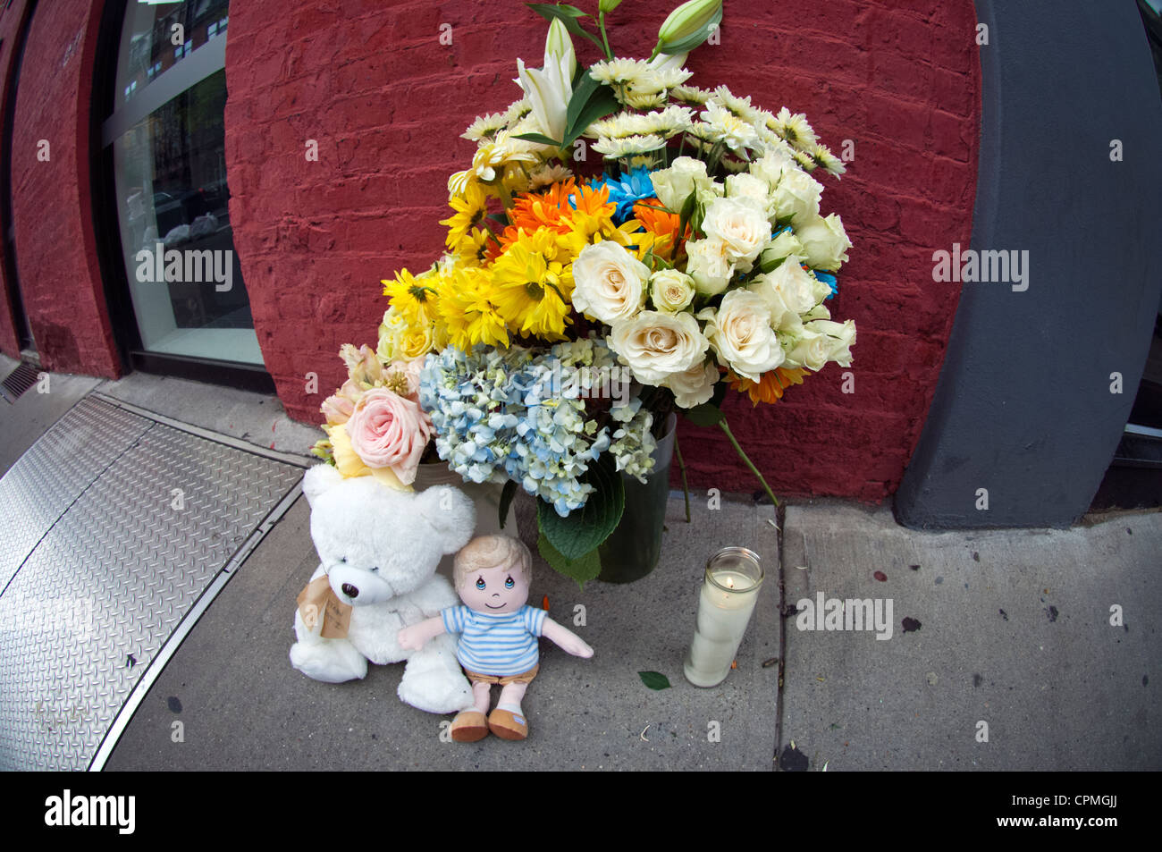 Eine Gedenkstätte für Etan Patz an der Ecke West Broadway und Prince St. in Soho in New York Stockfoto
