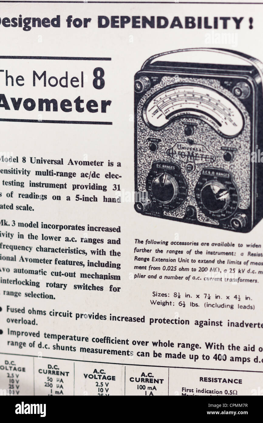 1960er Jahren Anzeige für elektrische Messgeräte UK Stockfoto