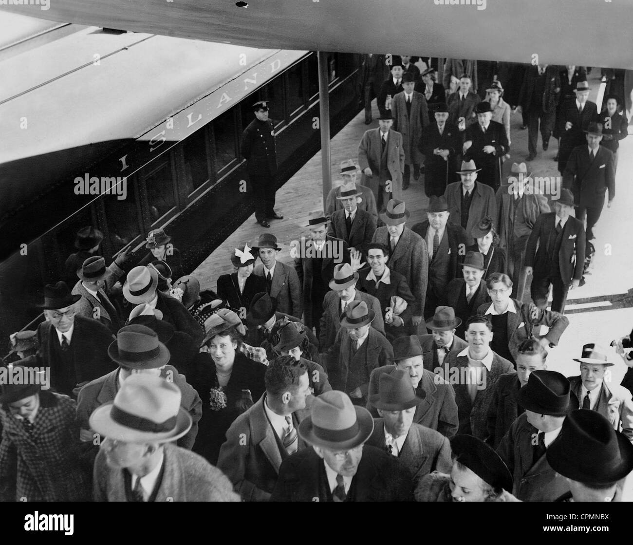 Besucher der Weltausstellung in New York aussteigen Long Island, 1939 Stockfoto