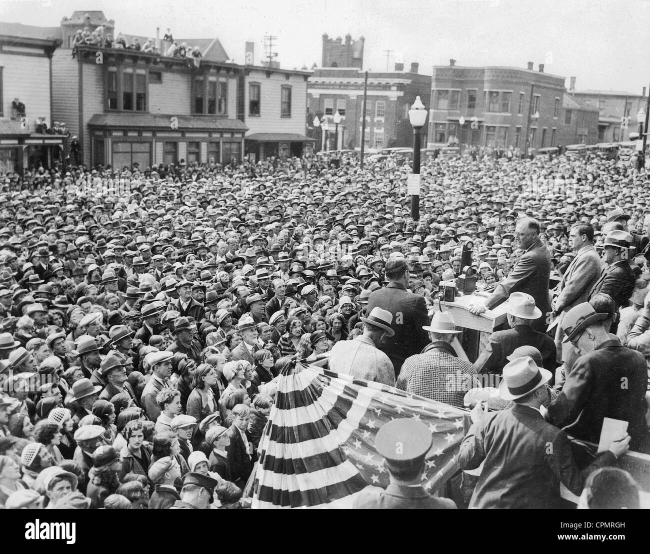 Franklin Delano Roosevelt auf einer Wahl Kampagne Veranstaltung in Butte, 1932 Stockfoto