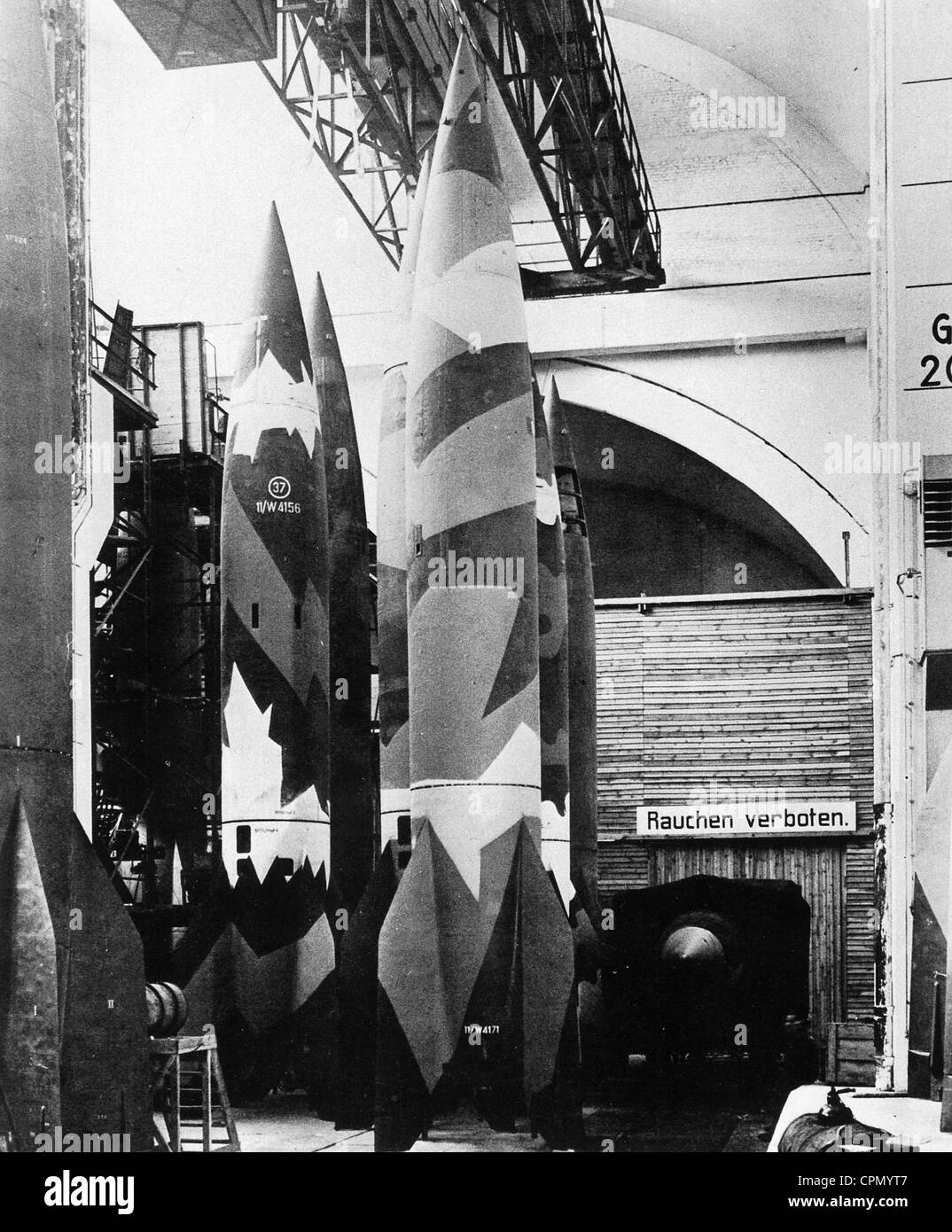 V2-Raketen in Peenemünde, 1944 Stockfoto