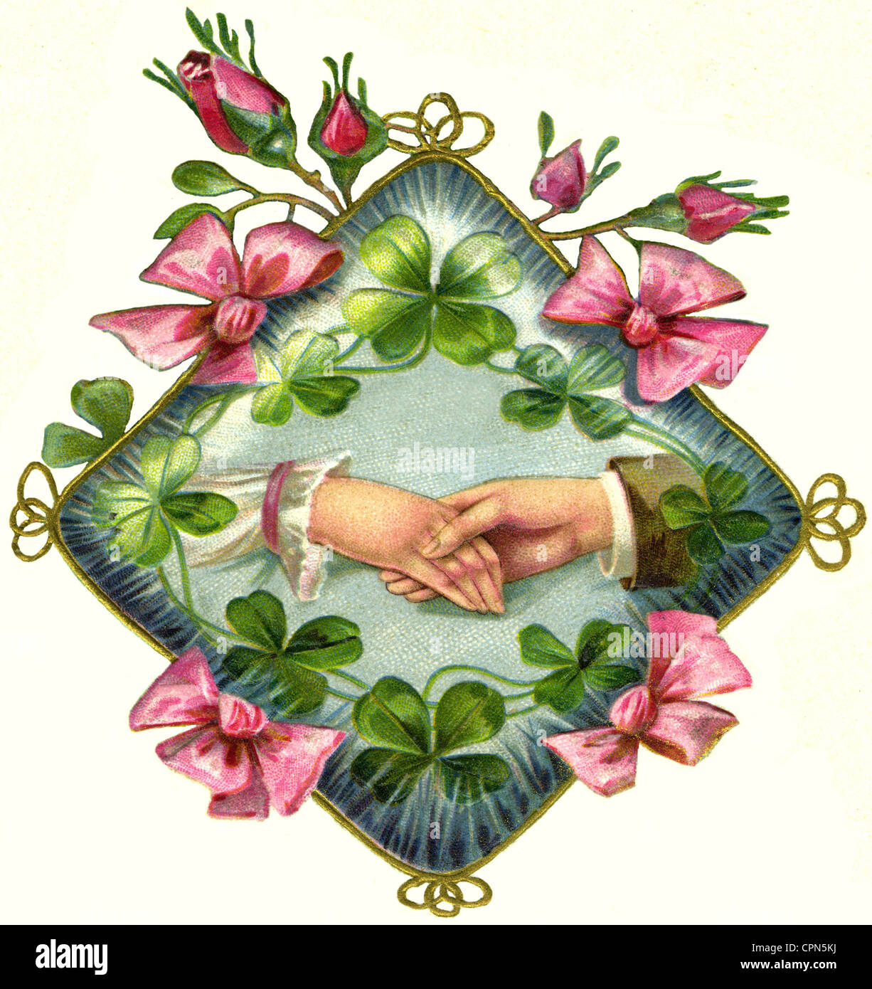 Kitsch/Karten/Souvenir, Symbolbild Liebe, Hände erreichen, Münzlithographie, Deutschland, 1906, Additional-Rights-Clearences-not available Stockfoto Kitsch/Karten/Souvenir, Symbolbild Liebe, Hände erreichen, Münzlithographie, Deutschland, 1906, Additional-Rights-Clearences-not available Stockfoto