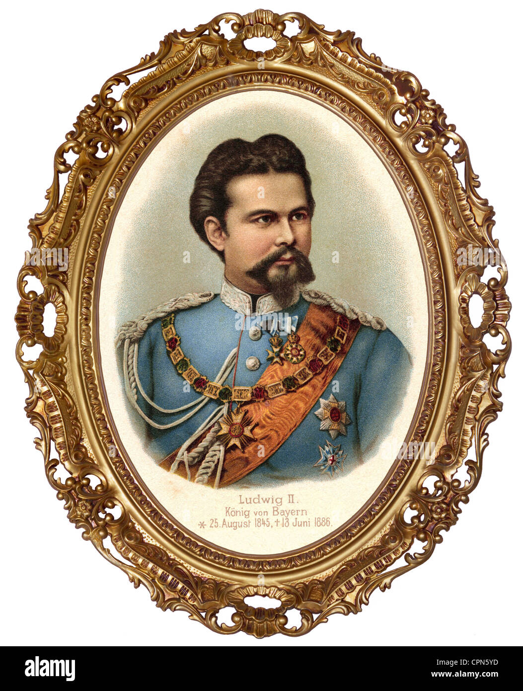 Ludwig II., 25.8.1845 13.6.1886, König von Bayern 10.3.1864 13.6.1886, Porträt, Lithographie