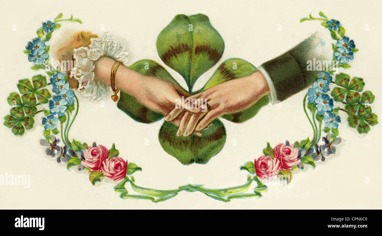Symbole, heiraten, Hände berühren, Lithographie, Deutschland, 1906, Zusatz-Rechte-Clearences-nicht vorhanden Stockfoto