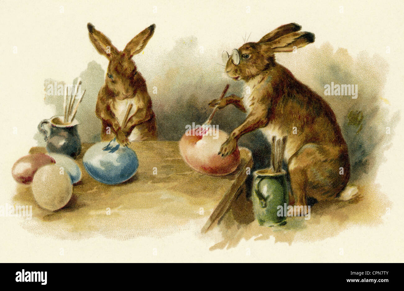 Ostern, osterhase, Osterhasen malen Ostereier, Österreich, 1900, Zusatzrechte-Clearences-not available Stockfoto