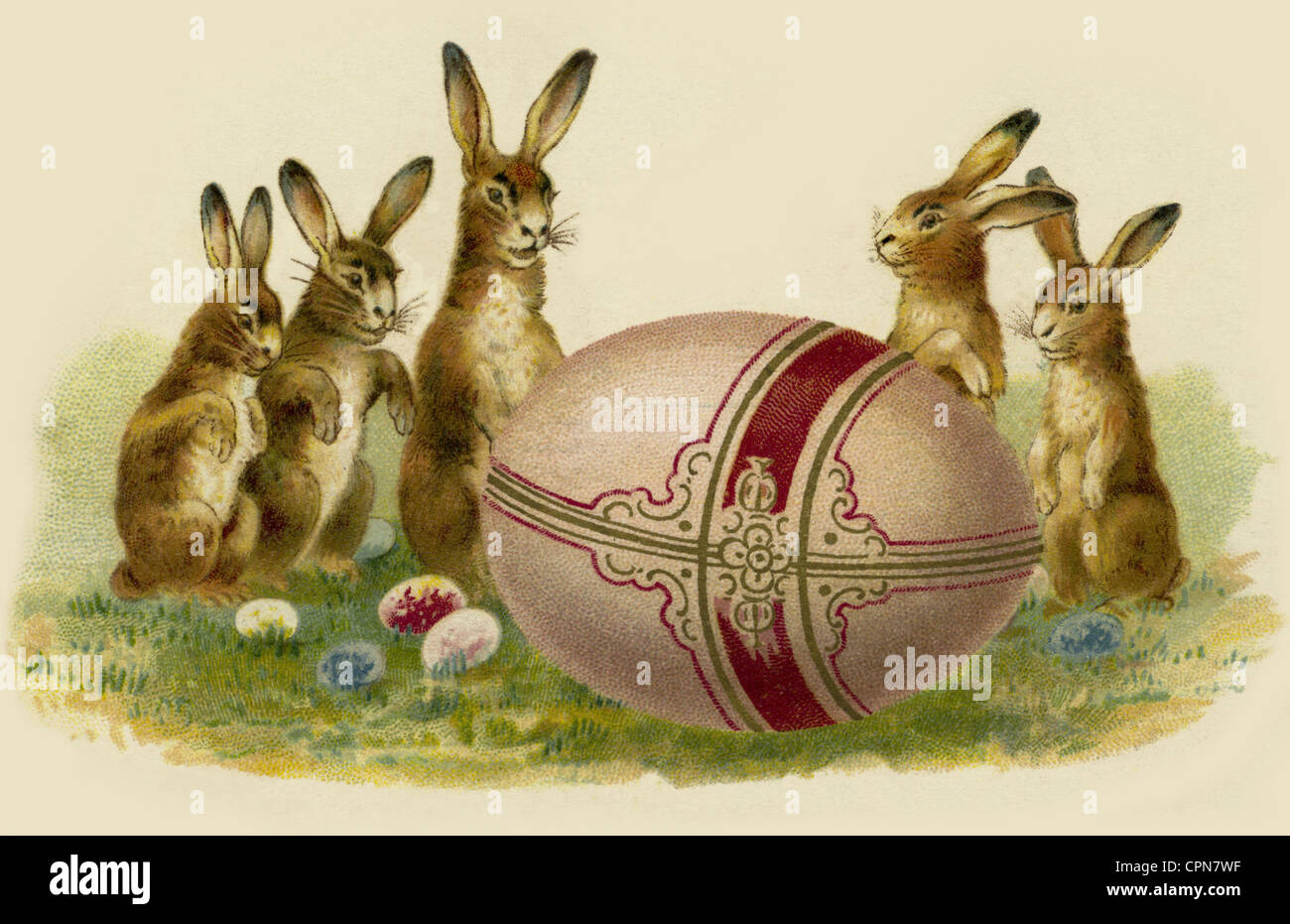 Ostern, osterhase, Osterhasen mit ostereiern, Belgien, 1902, Zusatzrechte-Clearences-nicht verfügbar Stockfoto