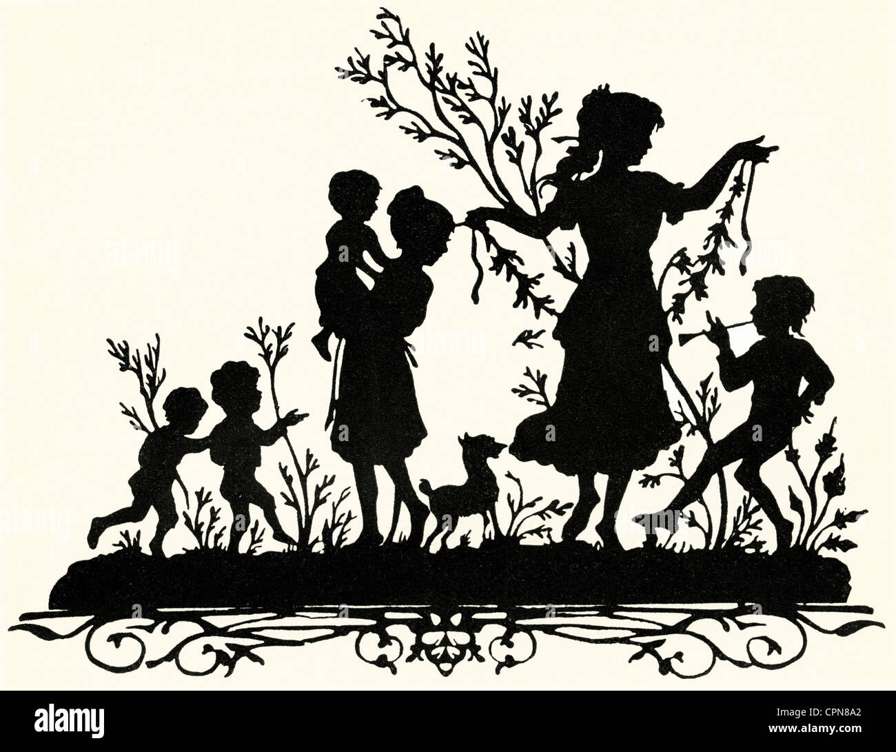 Kitsch/Karten/Souvenir, Silhouette, Mutter mit Kindern, Schrott-Bild, Deutschland, 1887, Additional-Rights-Clearences-not available Stockfoto