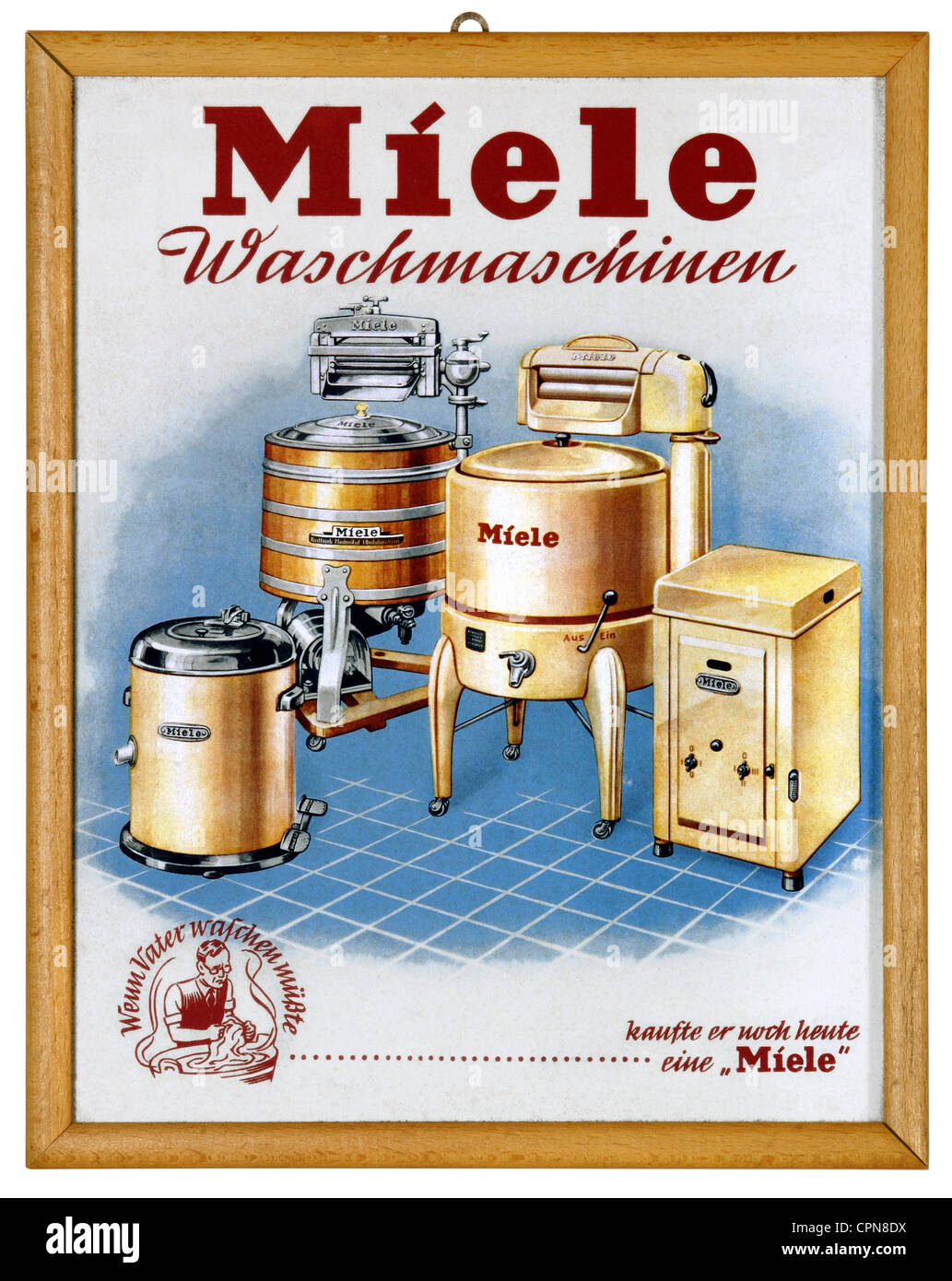 Werbung,Haushalt, Miele,Waschmaschine, Werbeplakat,Gütersloh in Westfalen, Deutschland,um 1935, Werbeplakat,Wäsche,Wäsche waschen,Wäsche waschen,Waschwanne,Waschwanne,Familienvater,Haushalt,Haushalt,Konsumgüter,Konsumgüter,Konsumgüter,Konsumgüter,Konsumgüter,Produkt,Produkte,Markenartikel,kombiniert mit am oberen Rand wringer,Marke,Marken,Marken,Marken,Marken,Marken,Miele Werk,gegründet 1899, Marktführer,Haushaltsgeräte,Haushaltsgeräte,Haushaltsgeräte,Haushaltsgeräte,Haushaltsgeräte,Haushaltsgeräte,Haushaltsgeräte,Haushaltsgeräte,Haushaltsgeräte,Haushaltsgeräte,Haushaltsgeräte,Haushaltsgeräte,Haushaltsgeräte,Haushaltsgeräte Was,Additional-Rights-Clearences-not available Stockfoto