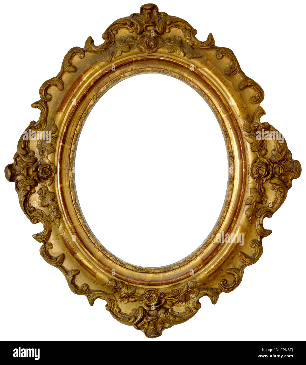 Bildende Kunst, Bilderrahmen, goldenen Bilderrahmen Oval, hölzernen Rahmen, vergoldet, Deutschland, ca. 1835, Biedermeierstil, Bieder Stockfoto