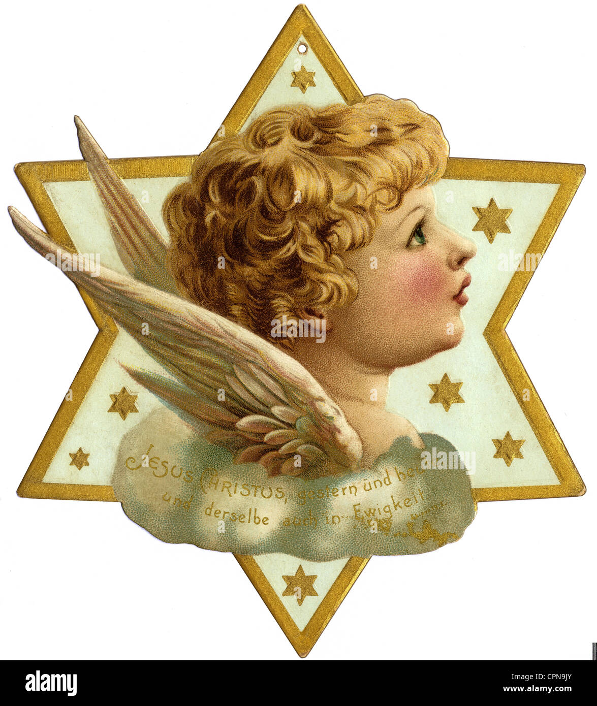 Weihnachten, Stern von Bethlehem mit Engel, Lithographie, Deutschland, um 1900, Zusatz-Rechte-Clearenzen-nicht vorhanden Stockfoto