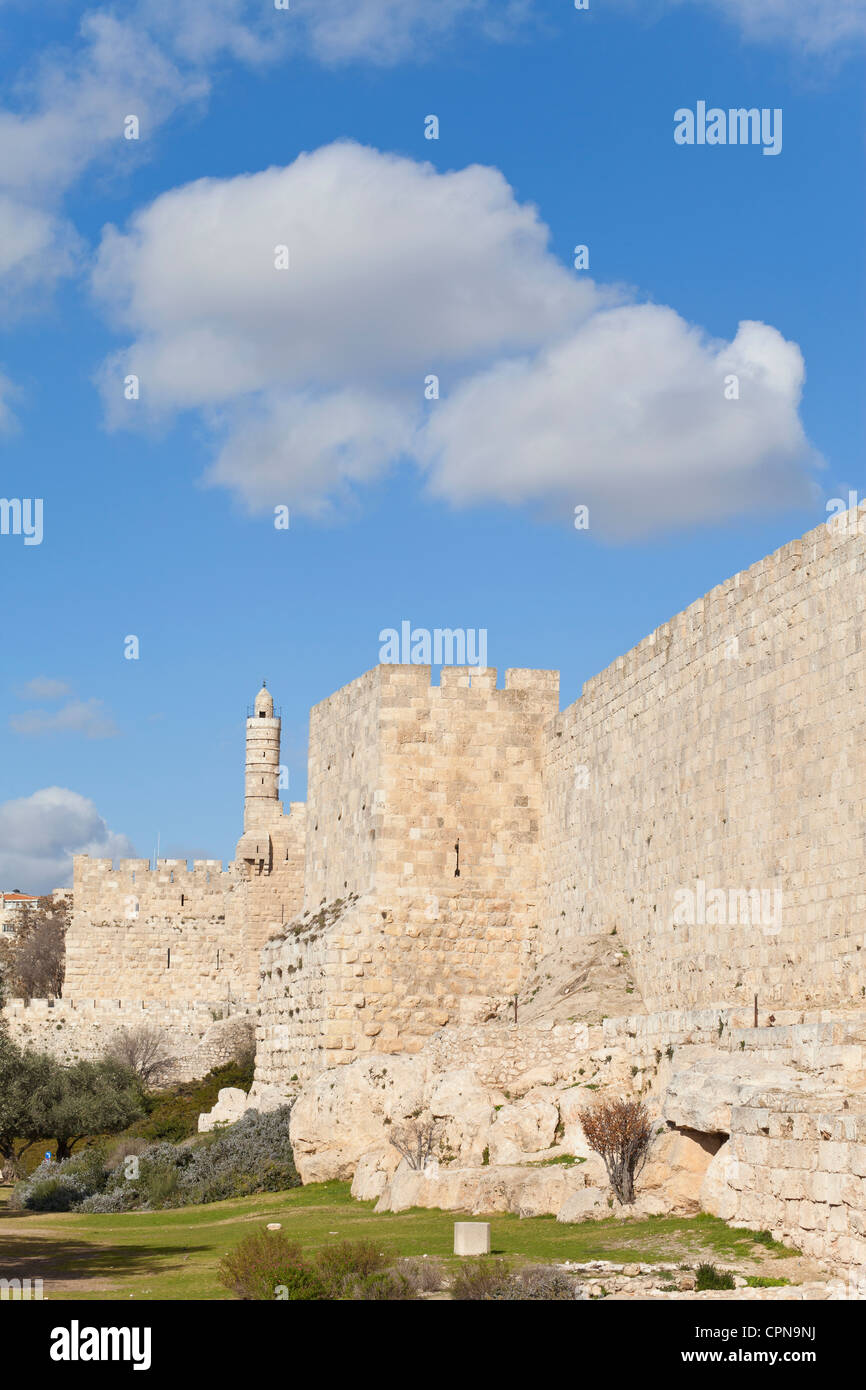 Nahen Osten, Israel, Jerusalem, Zitadelle (Tower of David), alten Stadtmauern Stockfoto