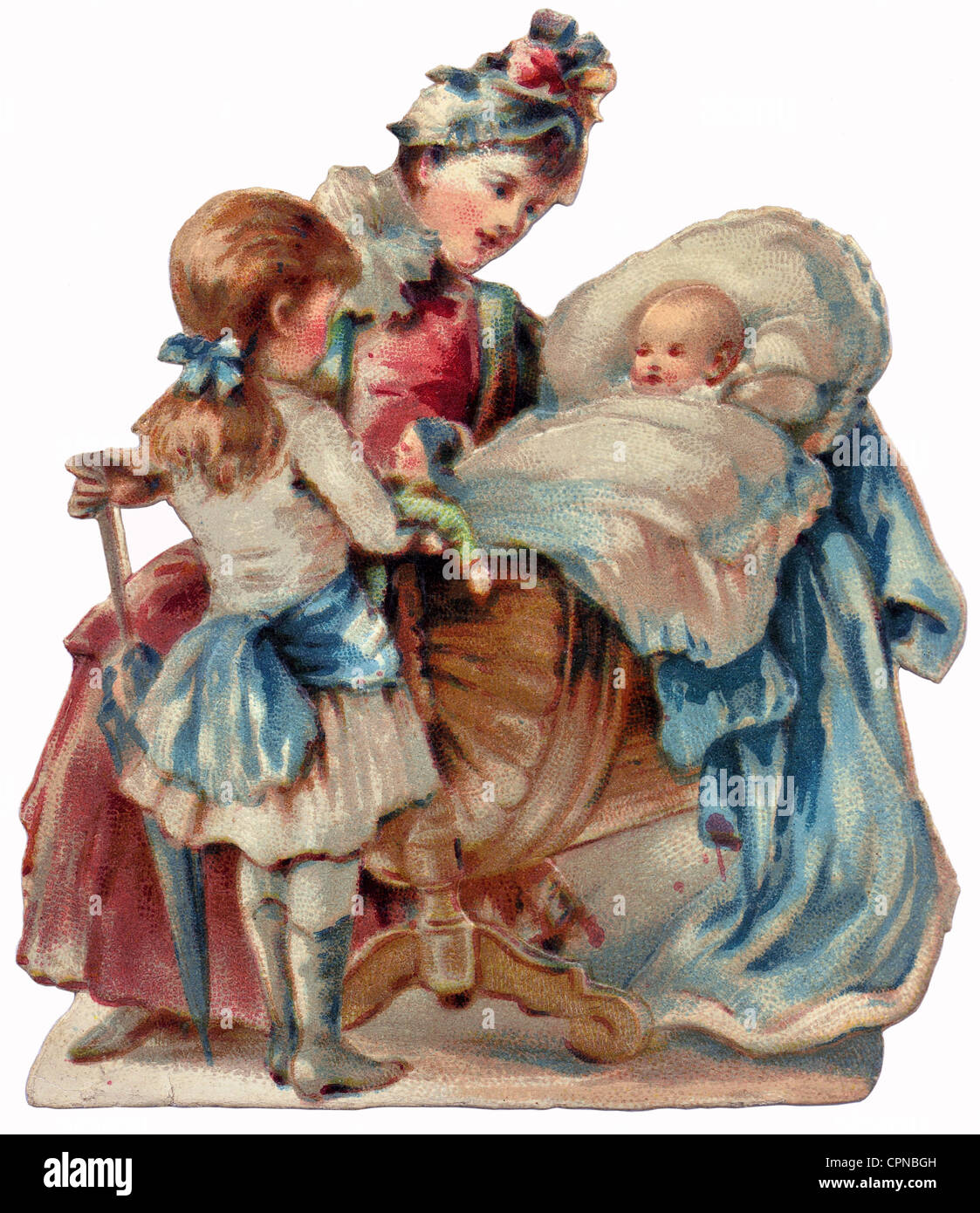 Personen, Mutter mit Kindern, Schrottbild, Deutschland, um 1890, Zusatz-Rechte-Clearenzen-nicht vorhanden Stockfoto