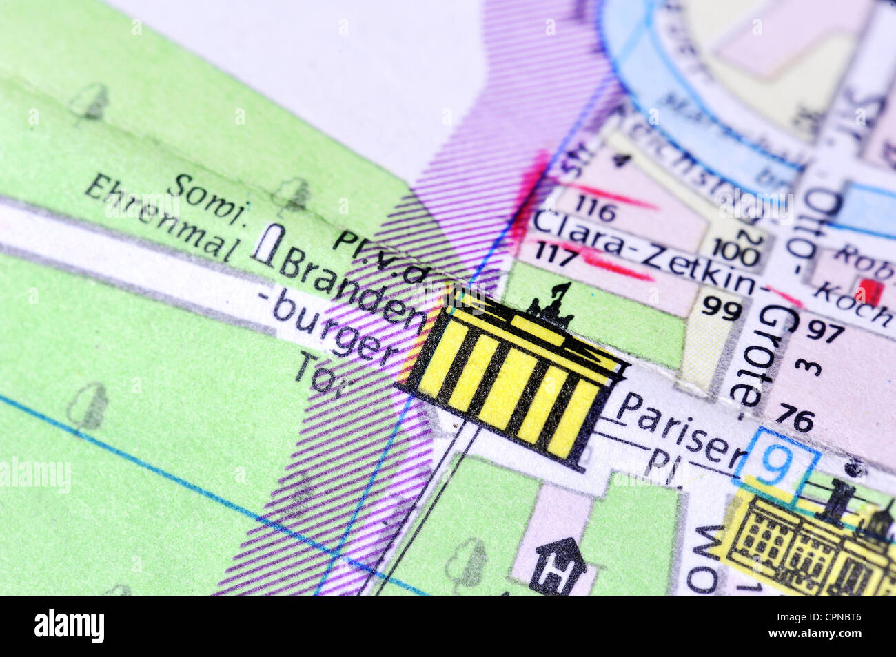 Kartographie, Stadtplan, Berlin, Detail, Brandenburger Tor, Pariser Platz, Ostdeutschland, 1980, Additional-Rights-Clearences-not available Stockfoto