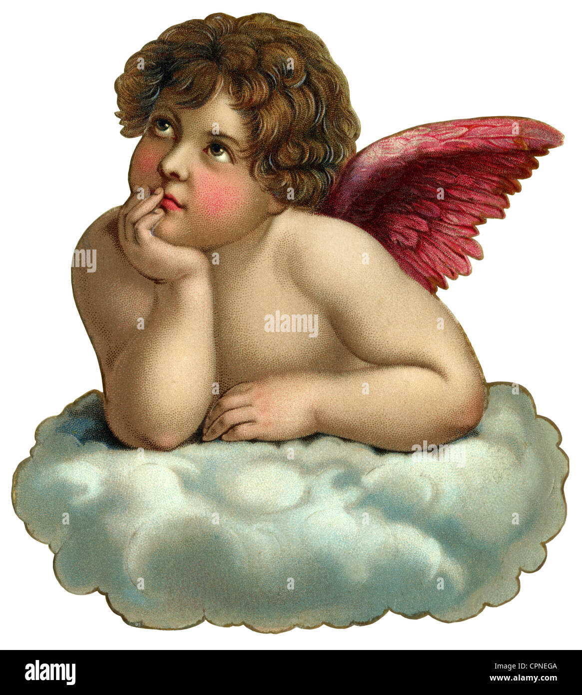 Kitsch, Engel, kleiner Engel auf Wolke, Schrottbild, Deutschland, um 1900, Zusatz-Rechteklärung-nicht vorhanden Stockfoto