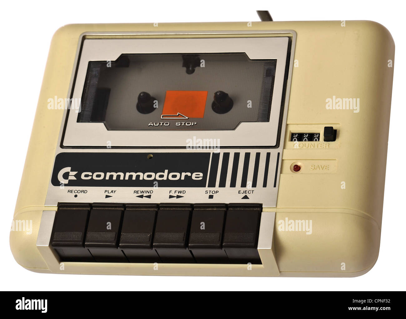 Computer / Elektronik, Commodore Datasette, Version Commodore 1530 Unit C2N Datasette, externer Speicher auf Kassette, für Computer, gemacht durch Commodore Electronics Ltd., Taiwan, 1983, Additional-Rights-Clearences-not available Stockfoto