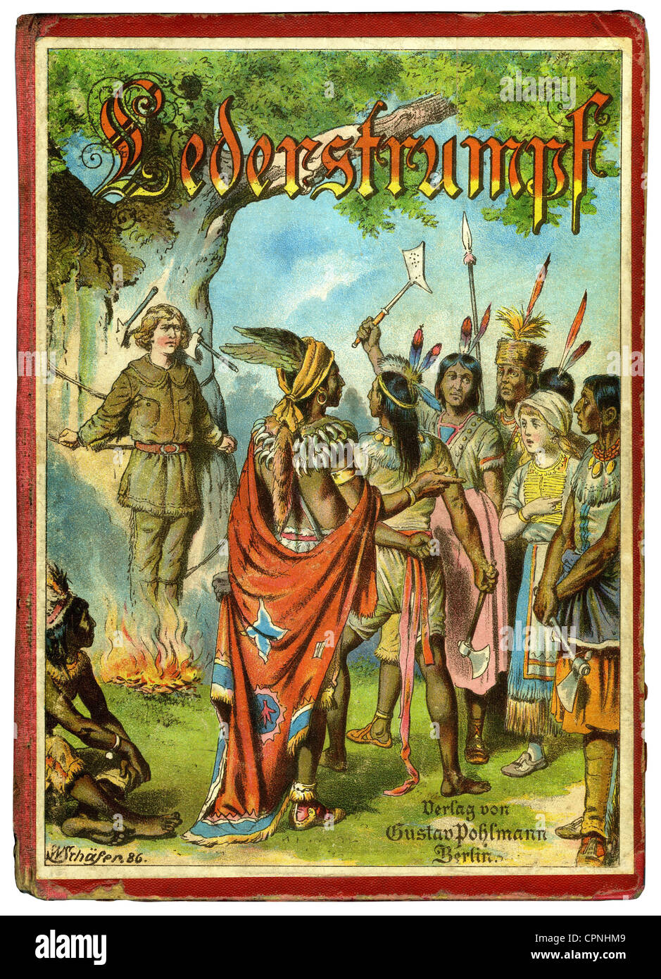 Literatur, Roman, Lederstrumpf, Untertitel: Coopers 'The Leatherstocking Tales', von James Fenimore Cooper (1789-1851), Verlag Gustav Pohlmann, Berlin, Titel, Deutschland, 1886, Additional-Rights-Clearences-not available Stockfoto