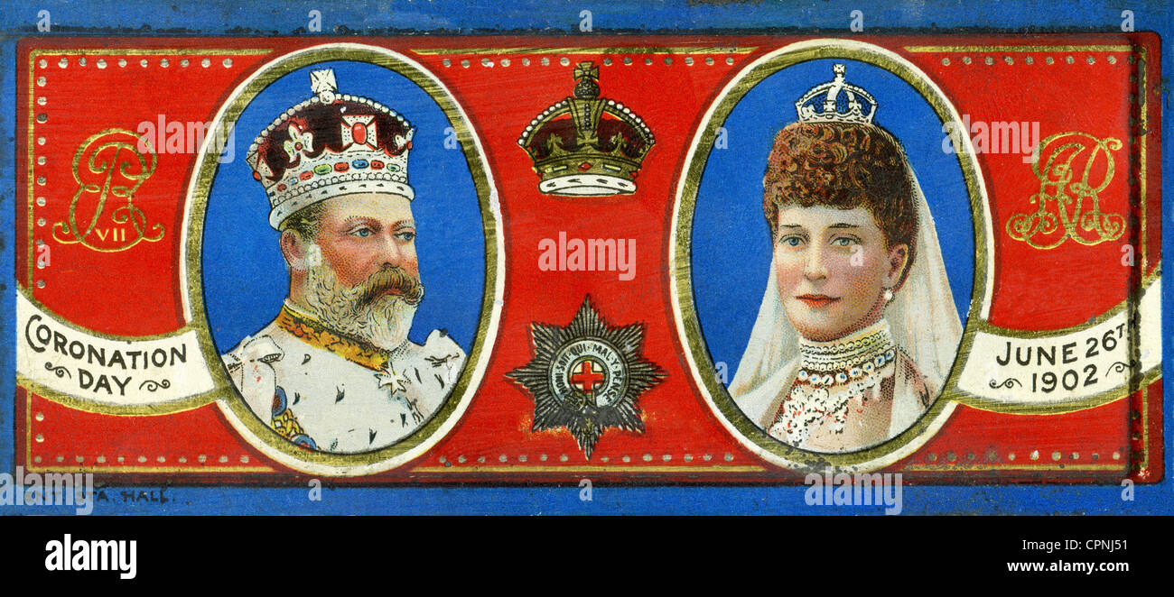 Edward VII, 9.11.1841 - 6.5.1910, König von Großbritannien 22.1.1901 - 6.5.1910, Porträt, mit seiner Frau Königin Alexandra, Krönungstag, 26. Juni 1902 war der ursprünglich geplante Tag der Krönung, muss auf den 9. August 1902 verschoben werden, da Edward VII kurz zuvor von Appendizitis gesicked wurde, König, Edward VII (zwischen den Jahren von vorüber), Großbritannien, 1902, Stockfoto