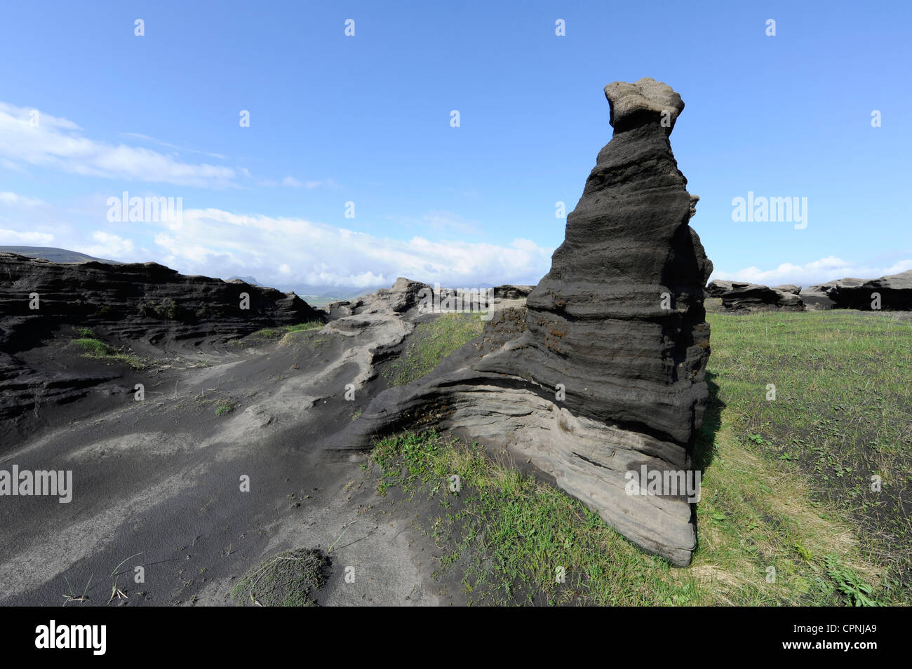 Extrusive Felsen, Dyrhólaey, Südküste, Island, Mai / Juni 2010 Stockfoto